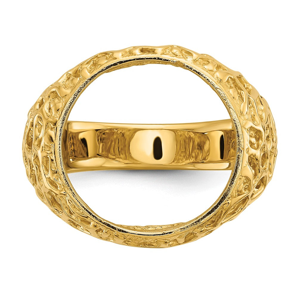 Wideband Distinguished Coin Jewelry 14k Men's Polished and Textured Carved Nugget 15.0mm Coin Bezel Ring (11.15 grams)