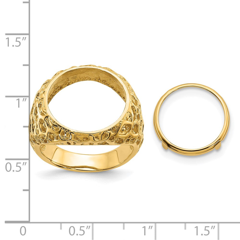 Wideband Distinguished Coin Jewelry 14k Men's Polished and Textured Carved Nugget 15.0mm Coin Bezel Ring (11.15 grams)