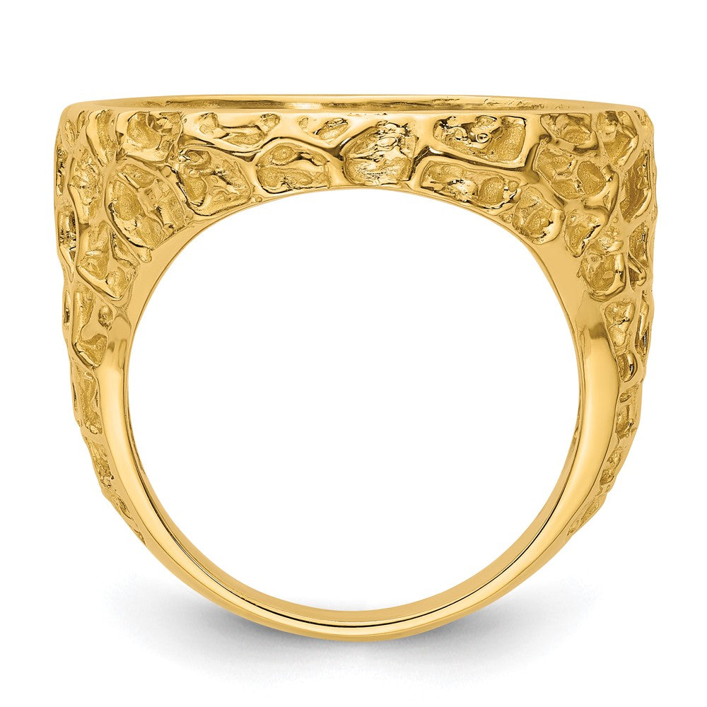 Wideband Distinguished Coin Jewelry 14k Men's Polished and Textured Carved Nugget 21.6mm Coin Bezel Ring (16.34 grams)
