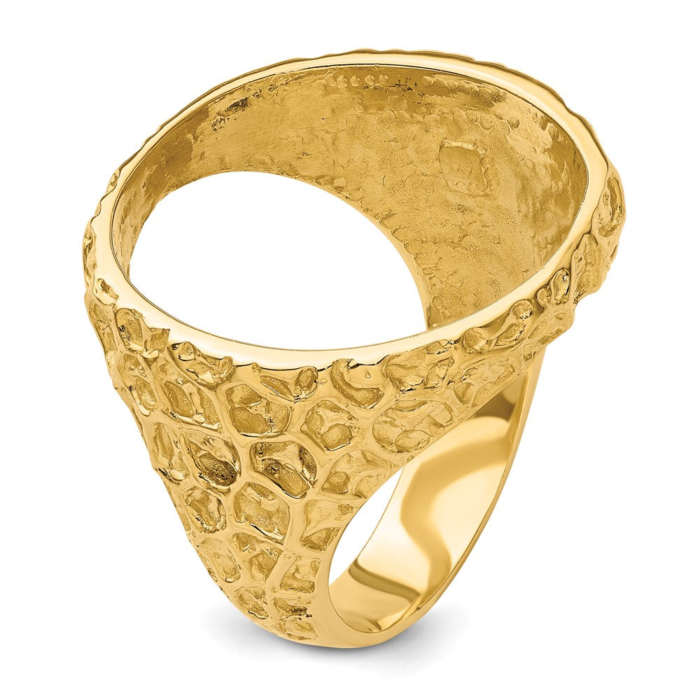 Wideband Distinguished Coin Jewelry 14k Men's Polished and Textured Carved Nugget 21.6mm Coin Bezel Ring (16.34 grams)