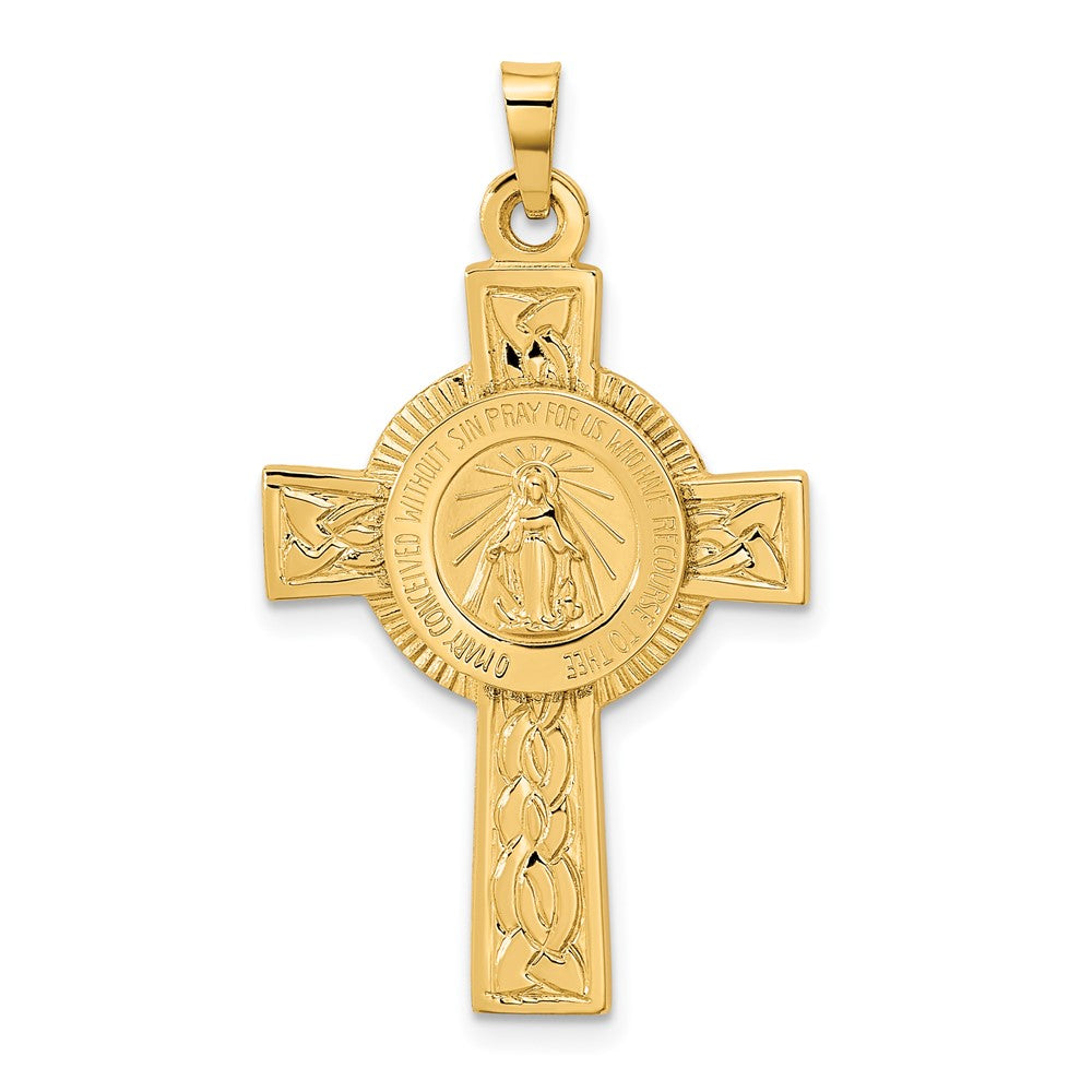 14k Yellow Gold 21.5 mm Cross with Miraculous Medal Pendant (2.06 grams)