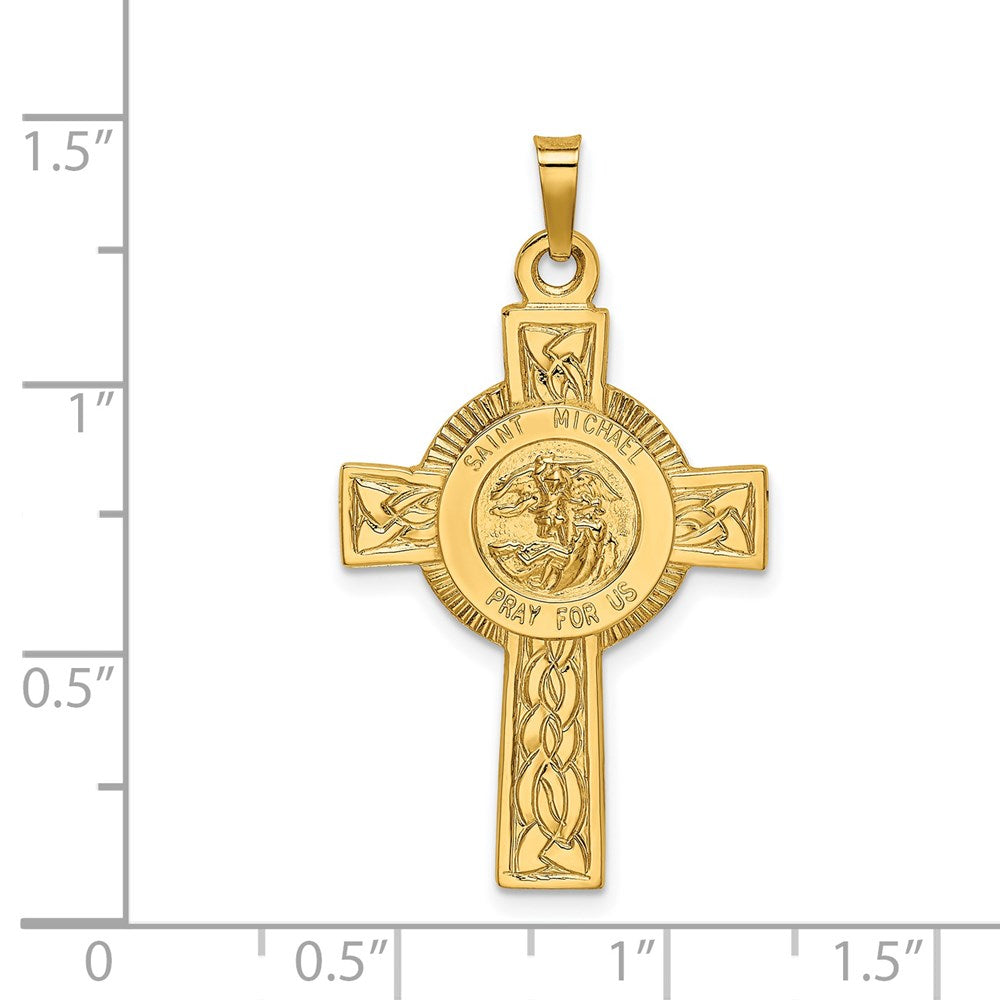 14k Yellow Gold 21 mm Cross w/St. Michael Medal Pendant (2.05 grams)