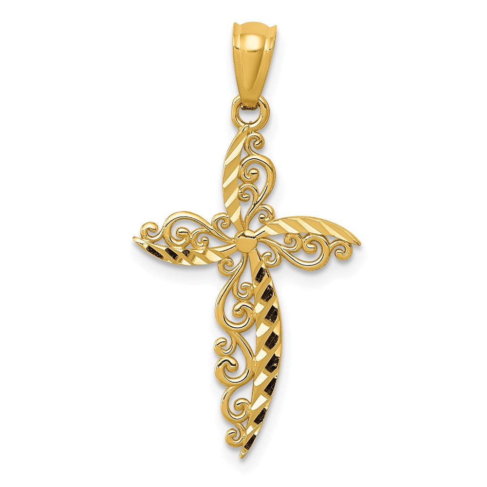 14k Yellow Gold 16 mm Scroll Design Cross Pendant (0.53 grams)