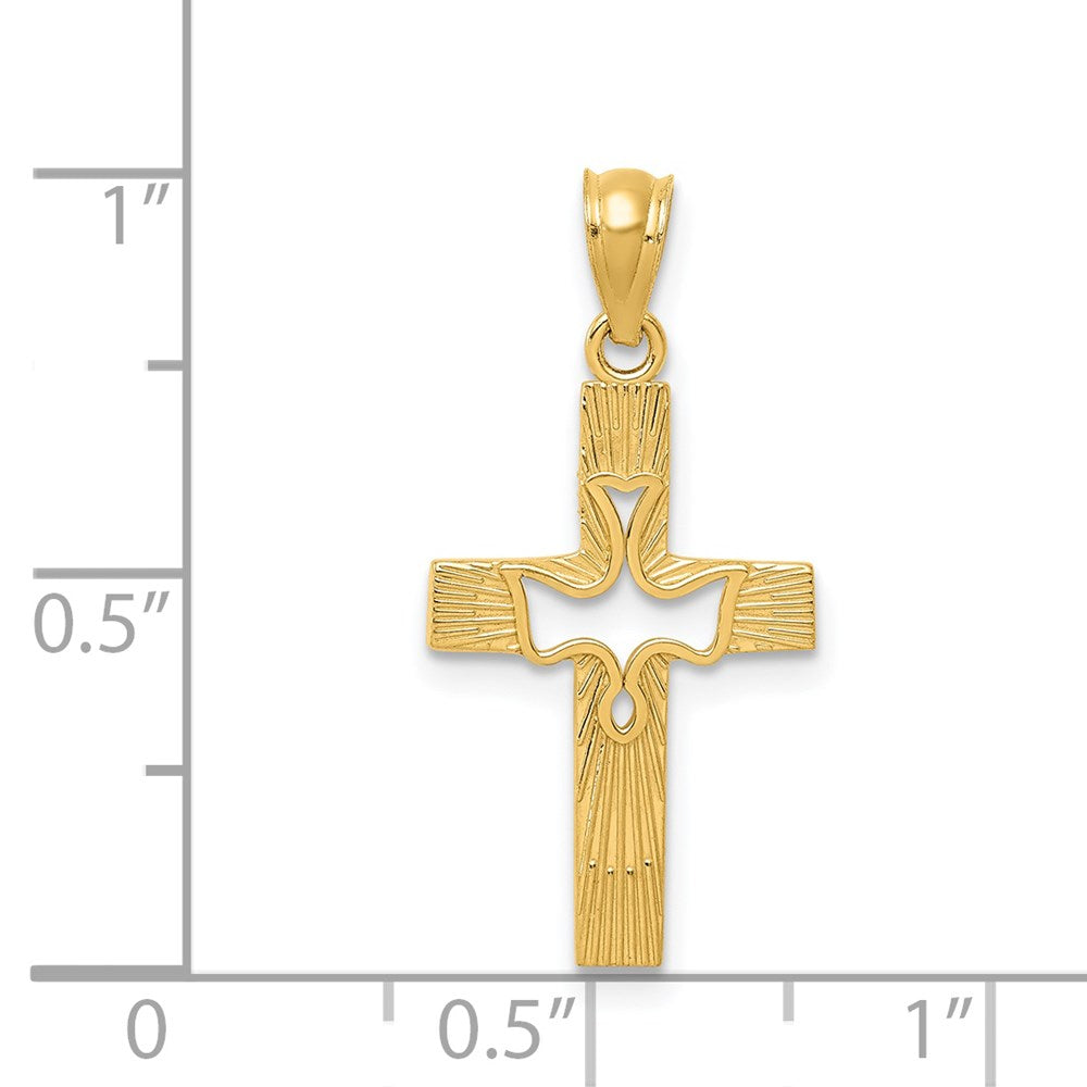 14k Yellow Gold 13 mm Dove Cross Pendant (0.57 grams)