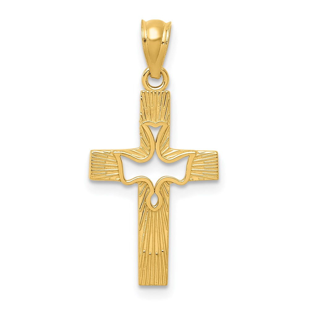 14k Yellow Gold 13 mm Dove Cross Pendant (0.57 grams)