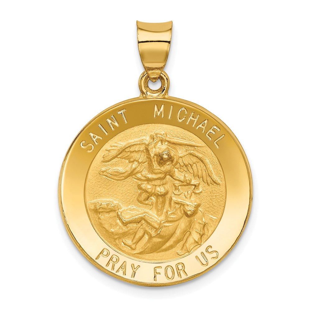 14k Yellow Gold 22 mm Saint Michael Medal Hollow Pendant (1.82 grams)