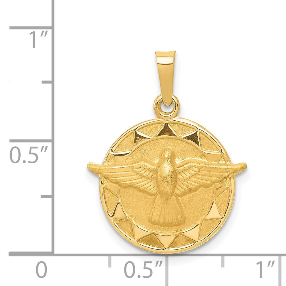 14k Yellow Gold 18 mm Holy Spirit Medal Hollow Round Pendant (1.05 grams)
