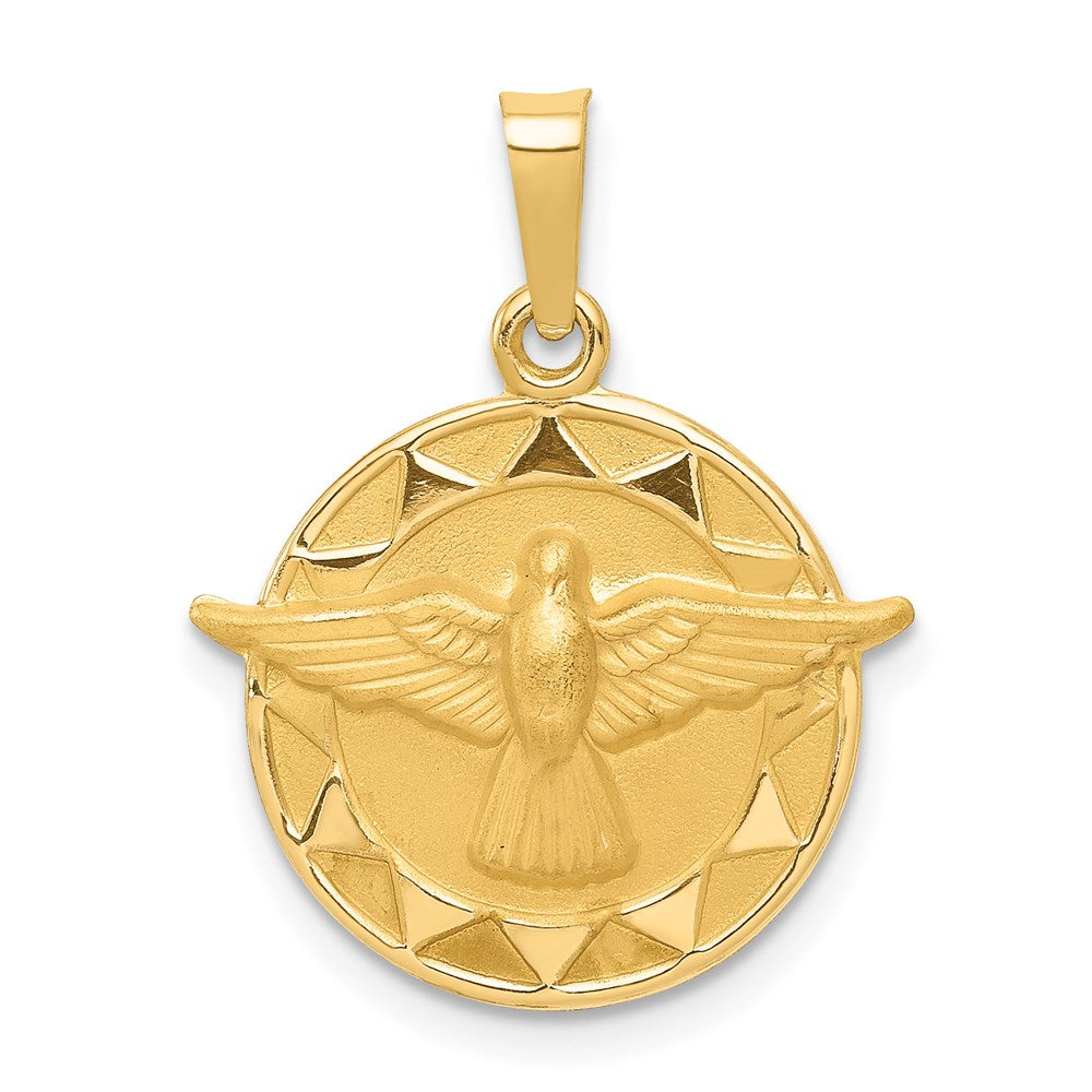 14k Yellow Gold 18 mm Holy Spirit Medal Hollow Round Pendant
