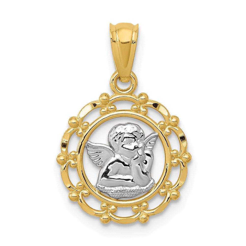 14k Yellow & Rhodium 13 mm  Framed Cherub Pendant (0.53 grams)