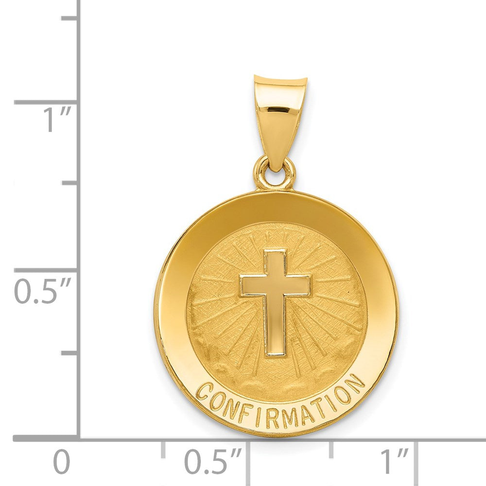 14k Yellow Gold 19 mm Confirmation Medal Hollow Round Pendant (1.3 grams)