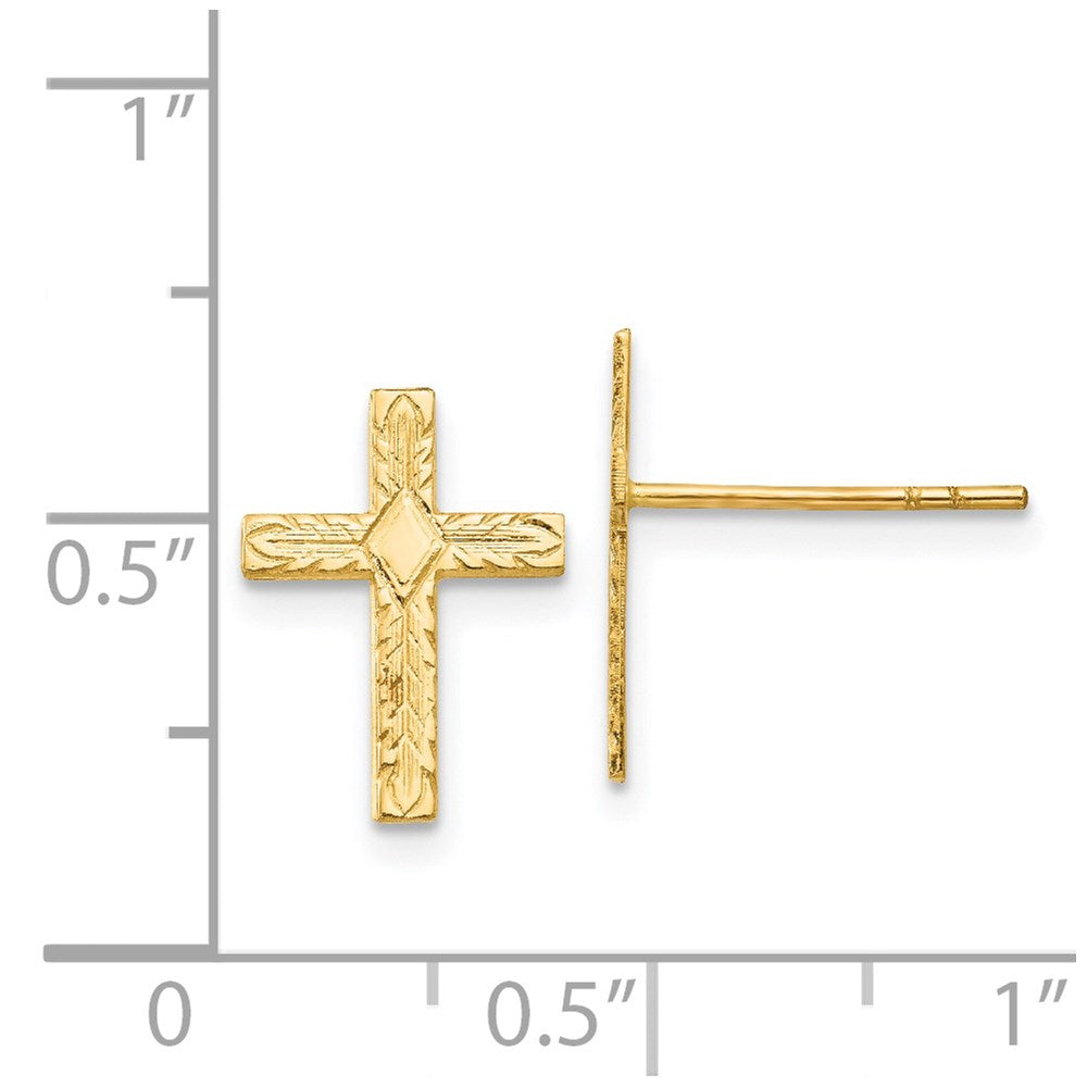 14k Yellow Gold 10 mm Polished & Textured Cross Earrings (0.57 grams)