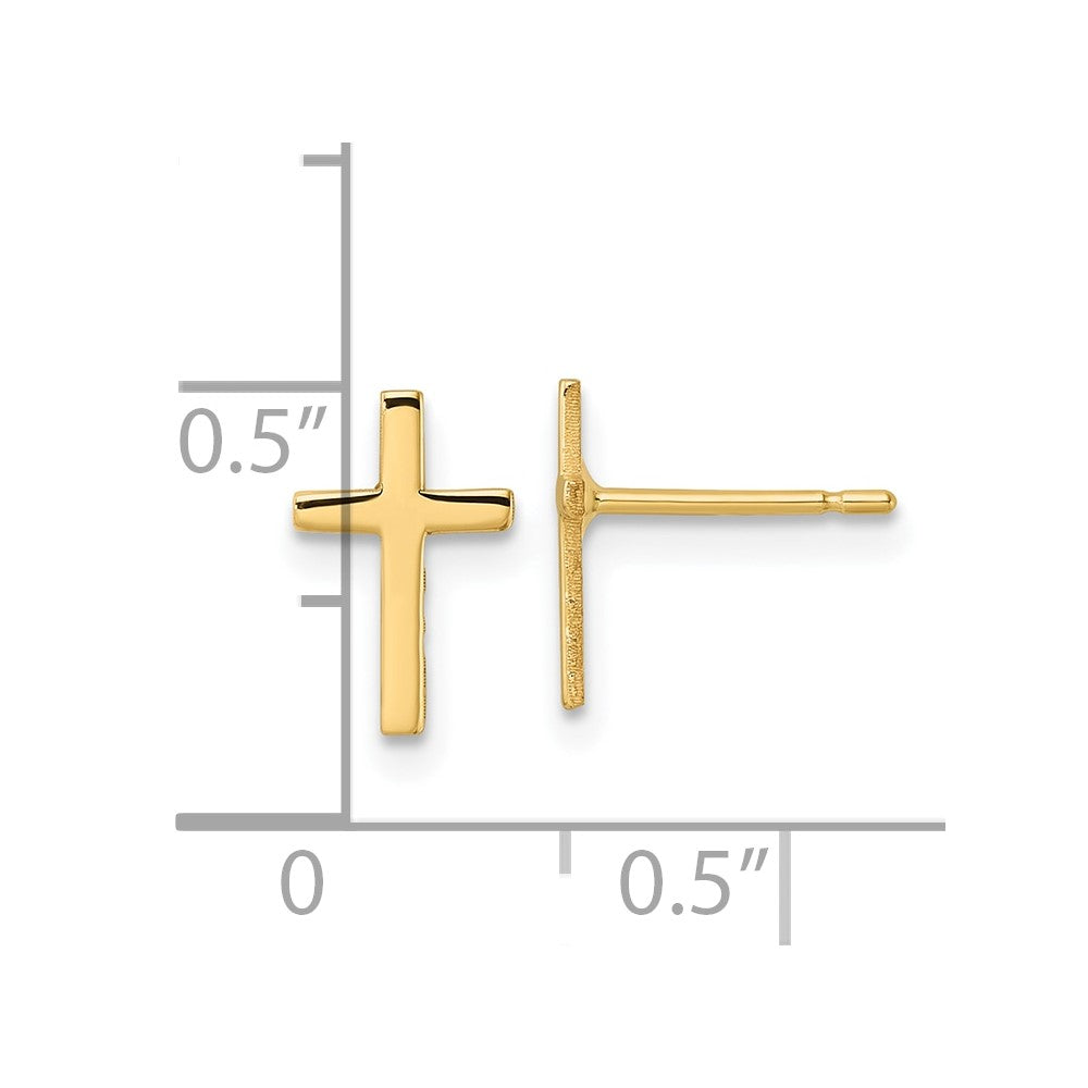 14k Yellow Gold 6.37 mm Polished Cross Earrings (0.64 grams)
