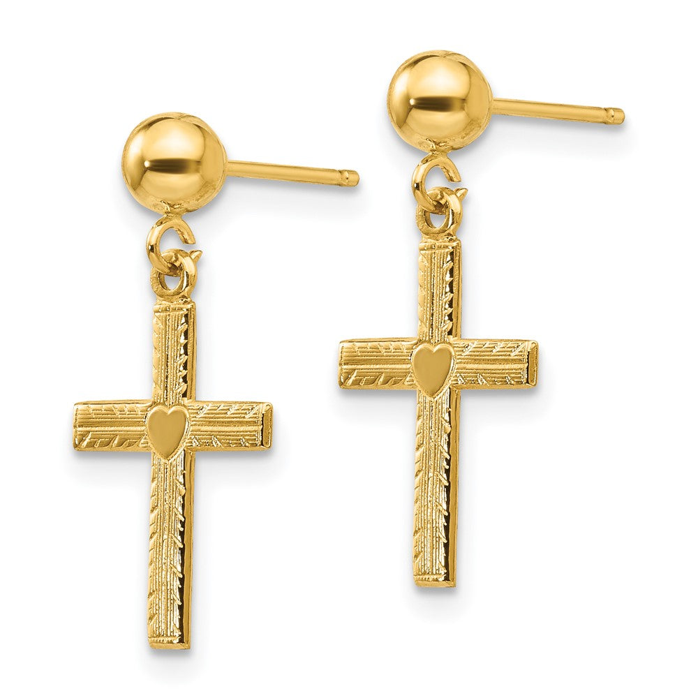 14k Yellow Gold 10 mm Polished & Satin Cross Dangle Earrings