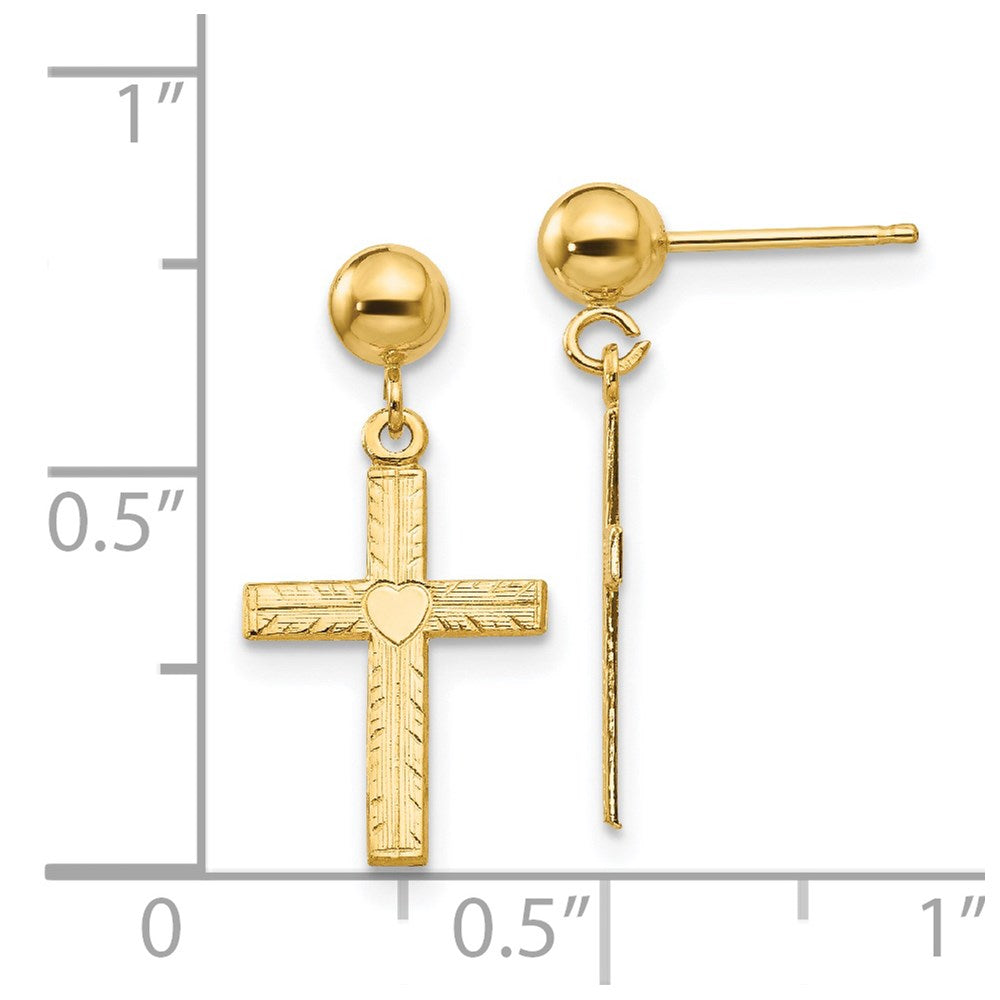 14k Yellow Gold 10 mm Polished & Satin Cross Dangle Earrings (0.77 grams)