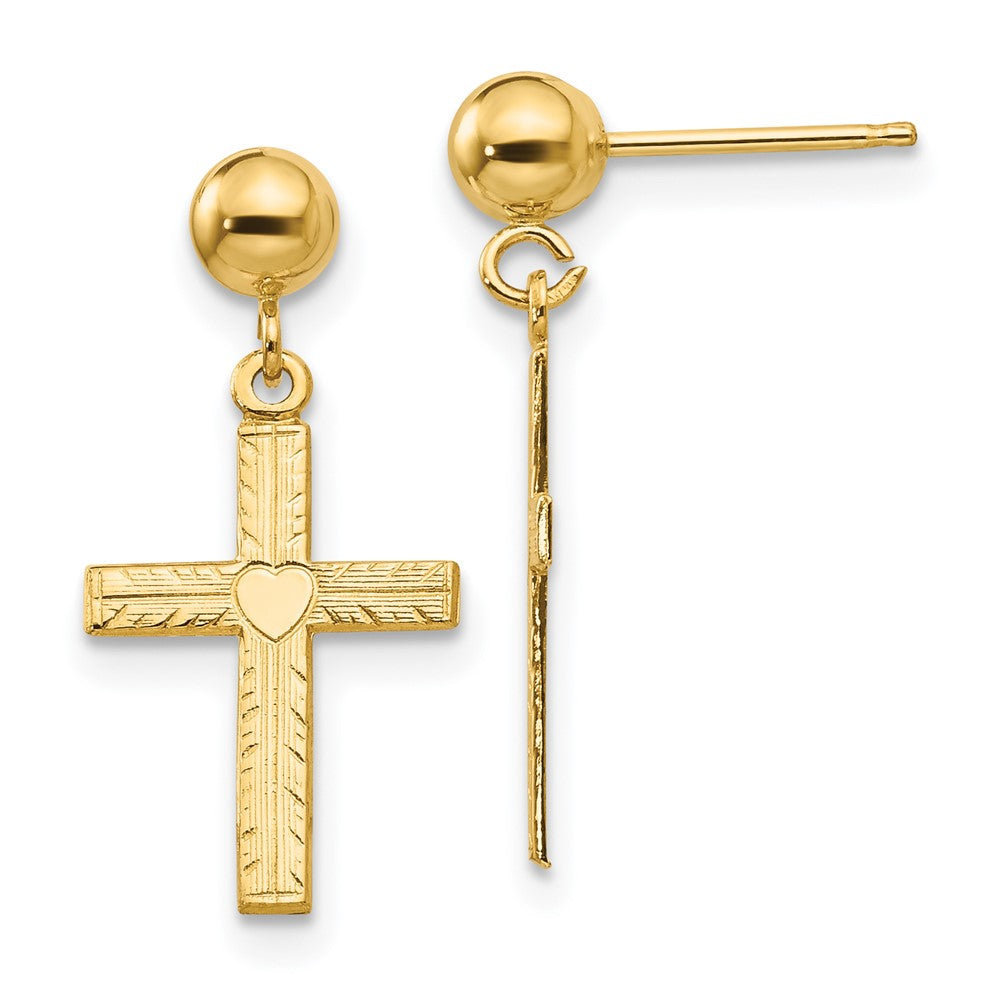 14k Yellow Gold 10 mm Polished & Satin Cross Dangle Earrings