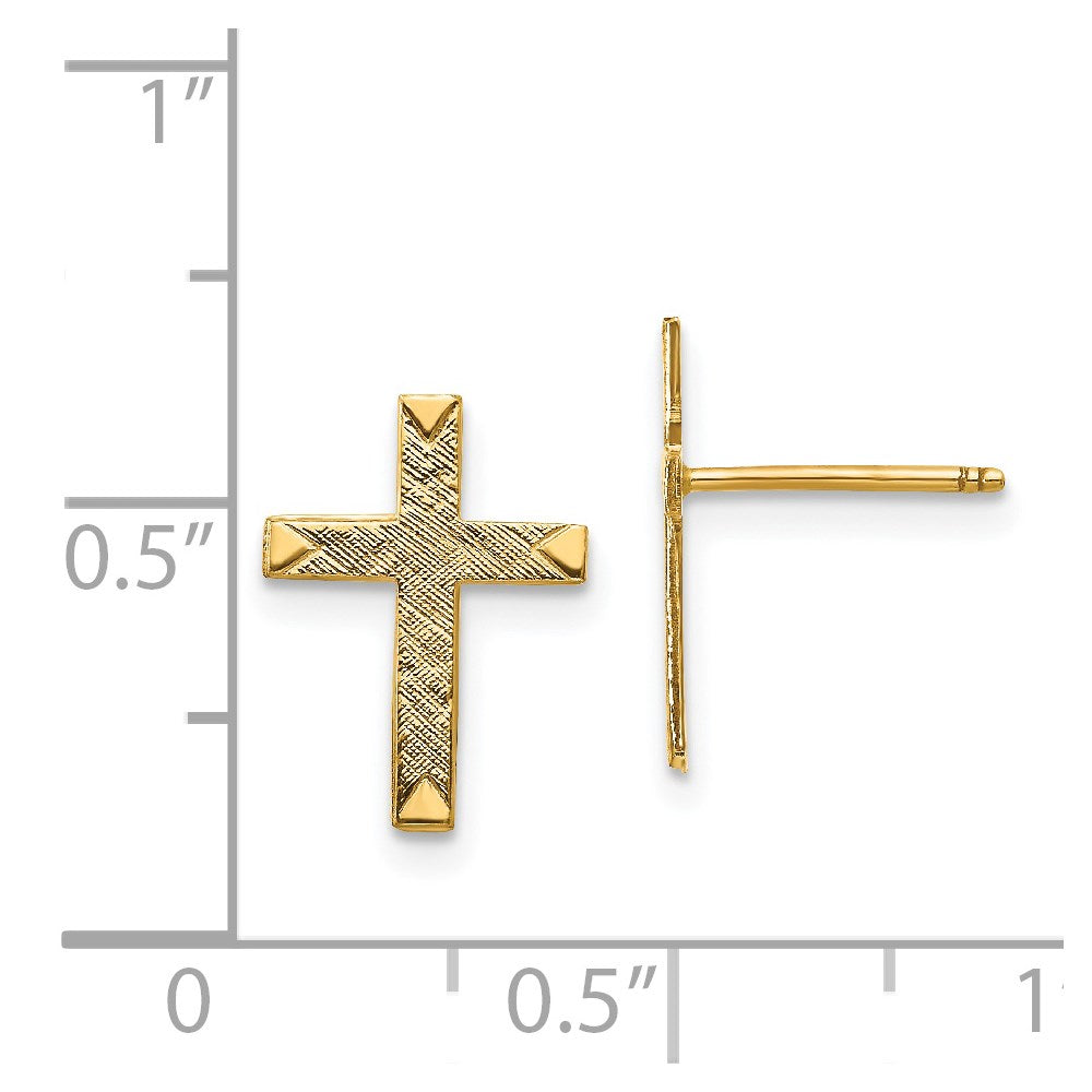 14k Yellow Gold 10 mm Brushed Finish Cross Earrings (0.57 grams)