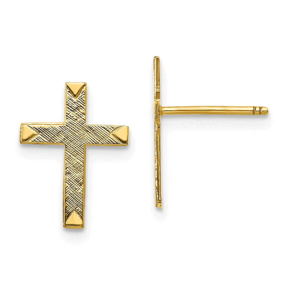 14k Yellow Gold 10 mm Brushed Finish Cross Earrings