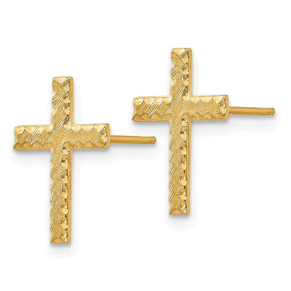 14k Yellow Gold 10 mm Brushed Finish Cross Earrings