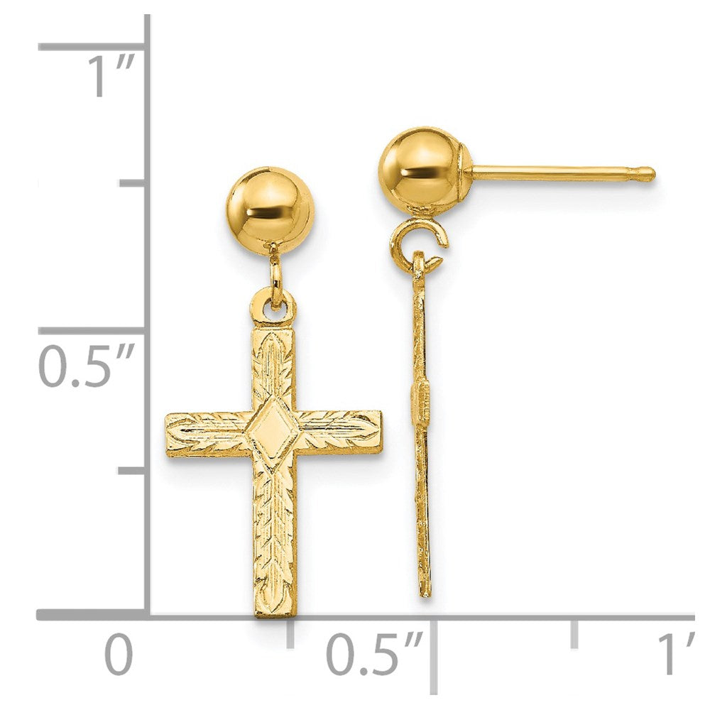 14k Yellow Gold 10 mm Polished & Textured Cross Earrings