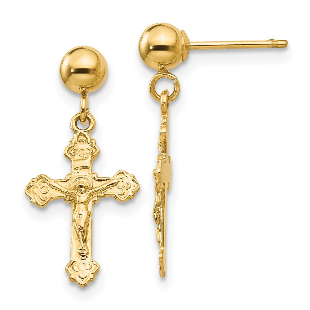 14k Yellow Gold 10 mm Polished Crucifix Post Earrings