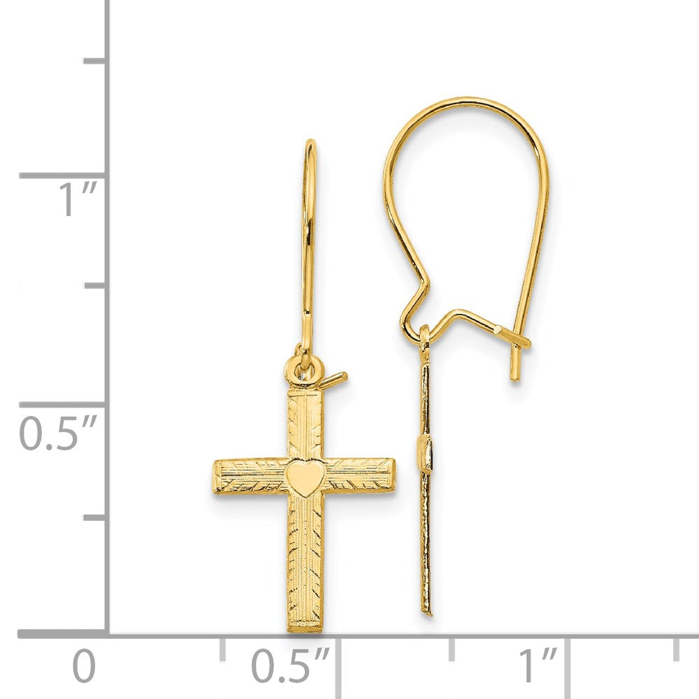 14k Yellow Gold 10 mm Polished & Satin Cross Earrings