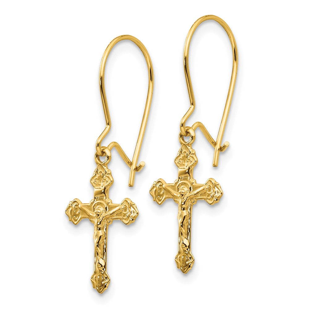 14k Yellow Gold 9 mm Polished Crucifix Earrings
