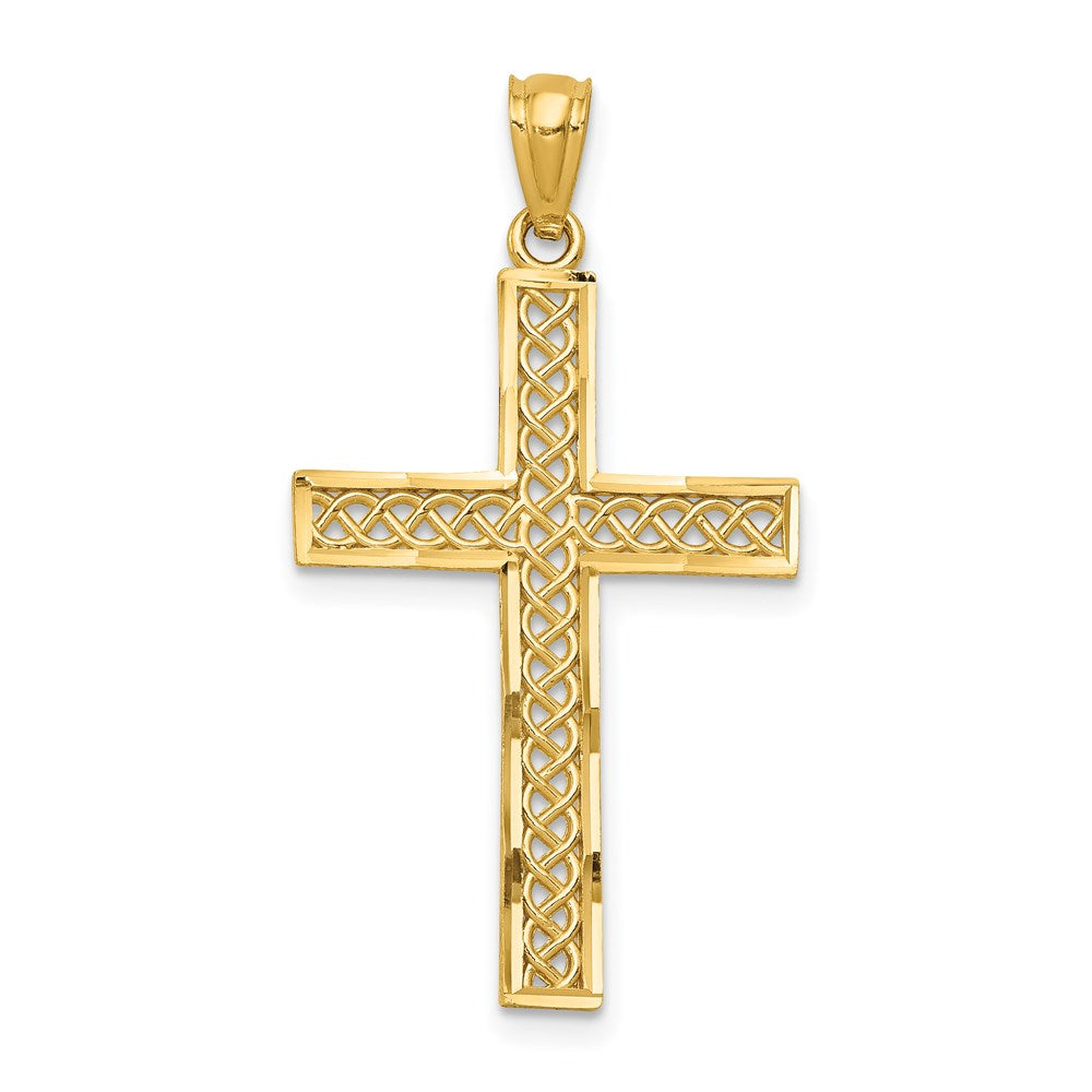 14k Yellow Gold 19 mm Diamond-cut Filigree Cross Pendant