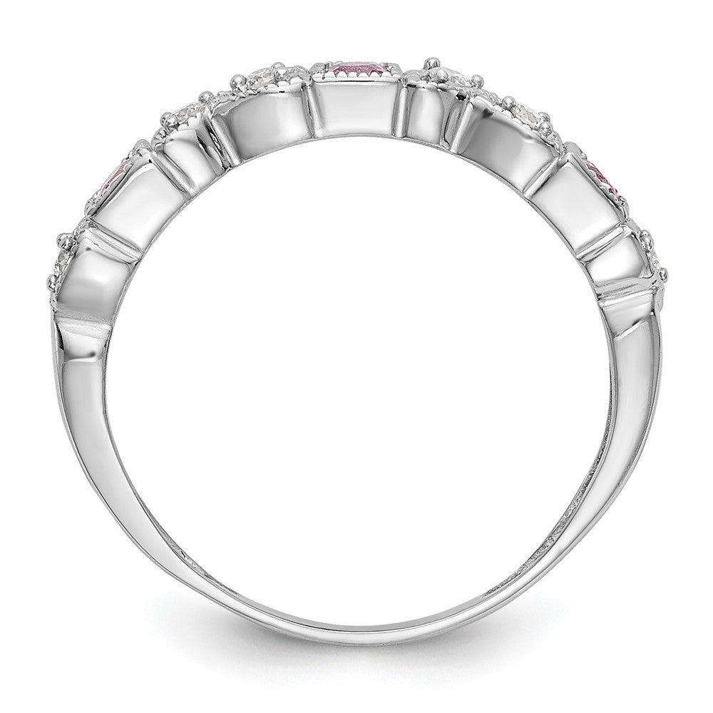 14k White Gold Heart Design 1/10 carat Diamond and Pink Sapphire Complete Band (2.58 grams)