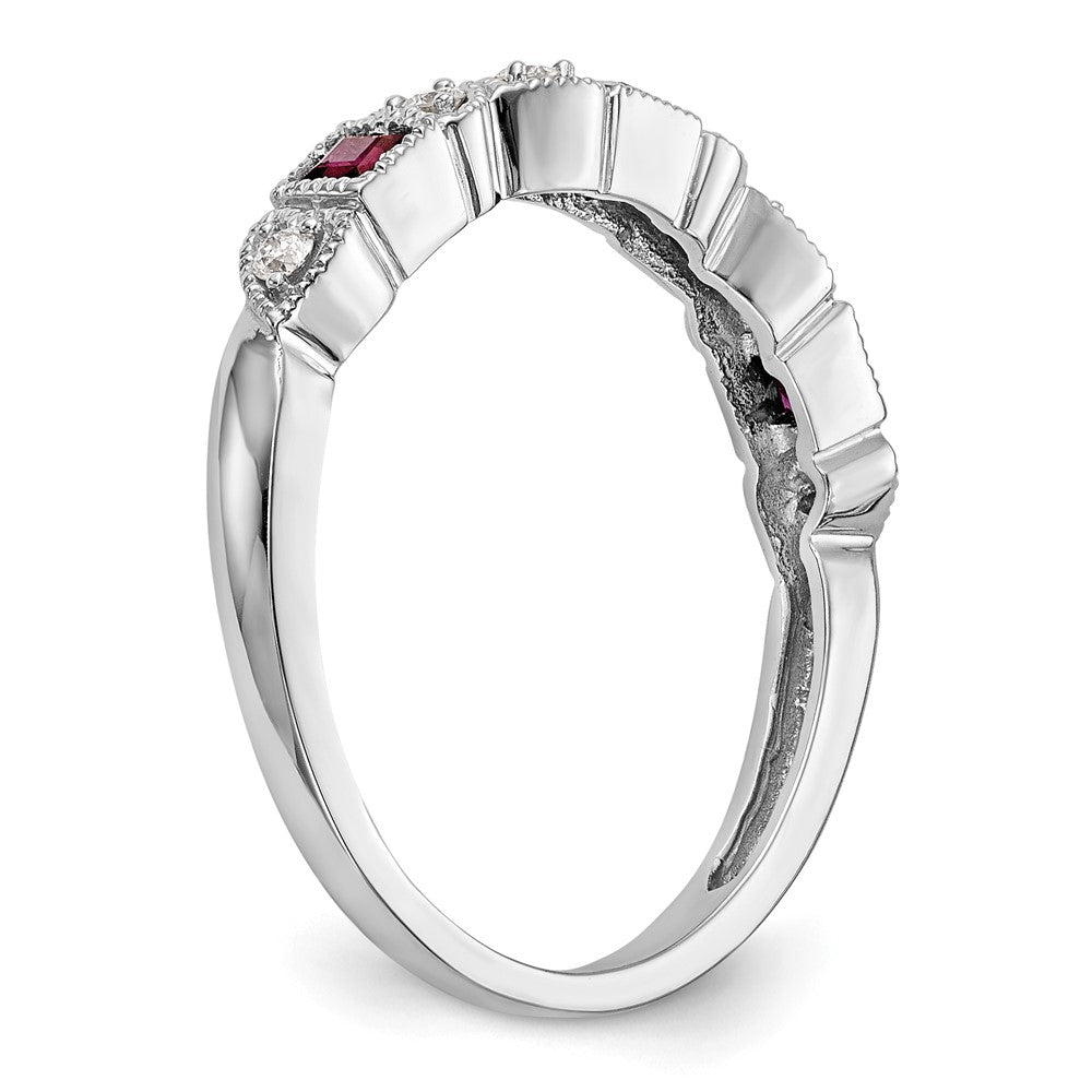 14k White Gold Heart Design 1/10 carat Diamond and Ruby Complete Band (2.51 grams)