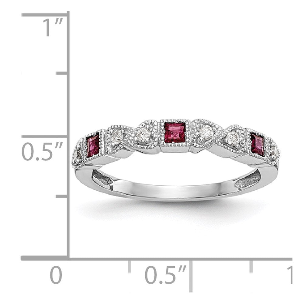 14k White Gold Heart Design 1/10 carat Diamond and Ruby Complete Band (2.51 grams)
