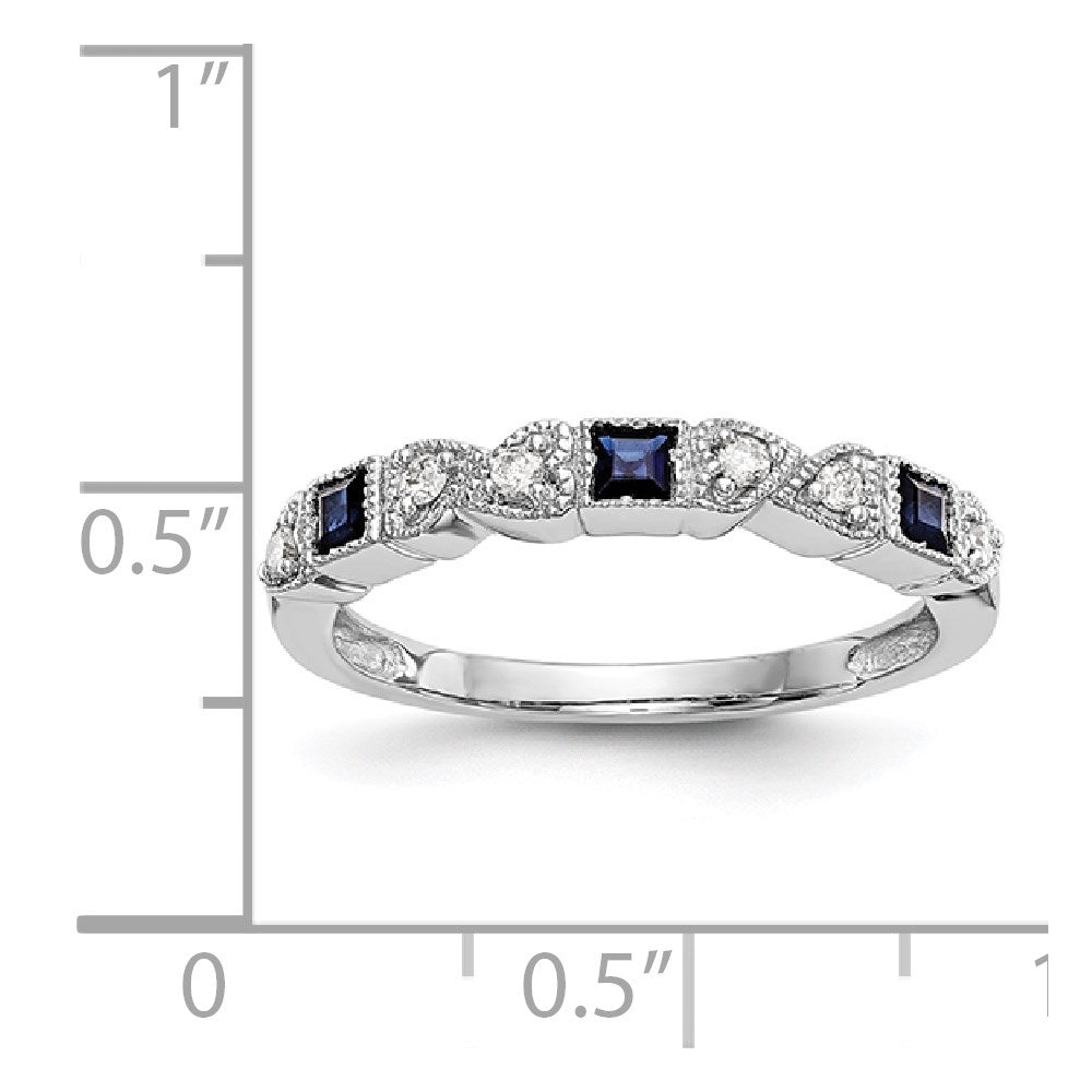 14k White Gold Heart Design 1/10 carat Diamond and Blue Sapphire Complete Band (2.52 grams)