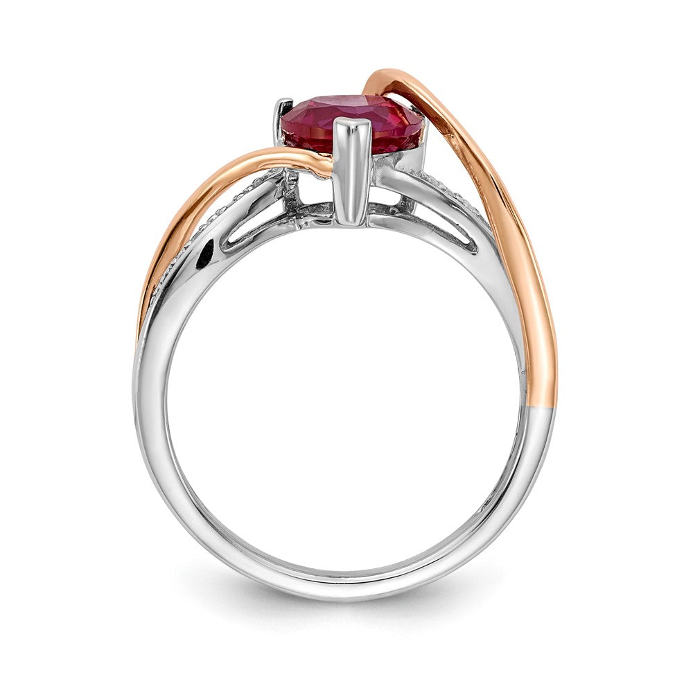 14k Two-tone Diamond and Ruby Heart Twist Ring (2.85 grams)