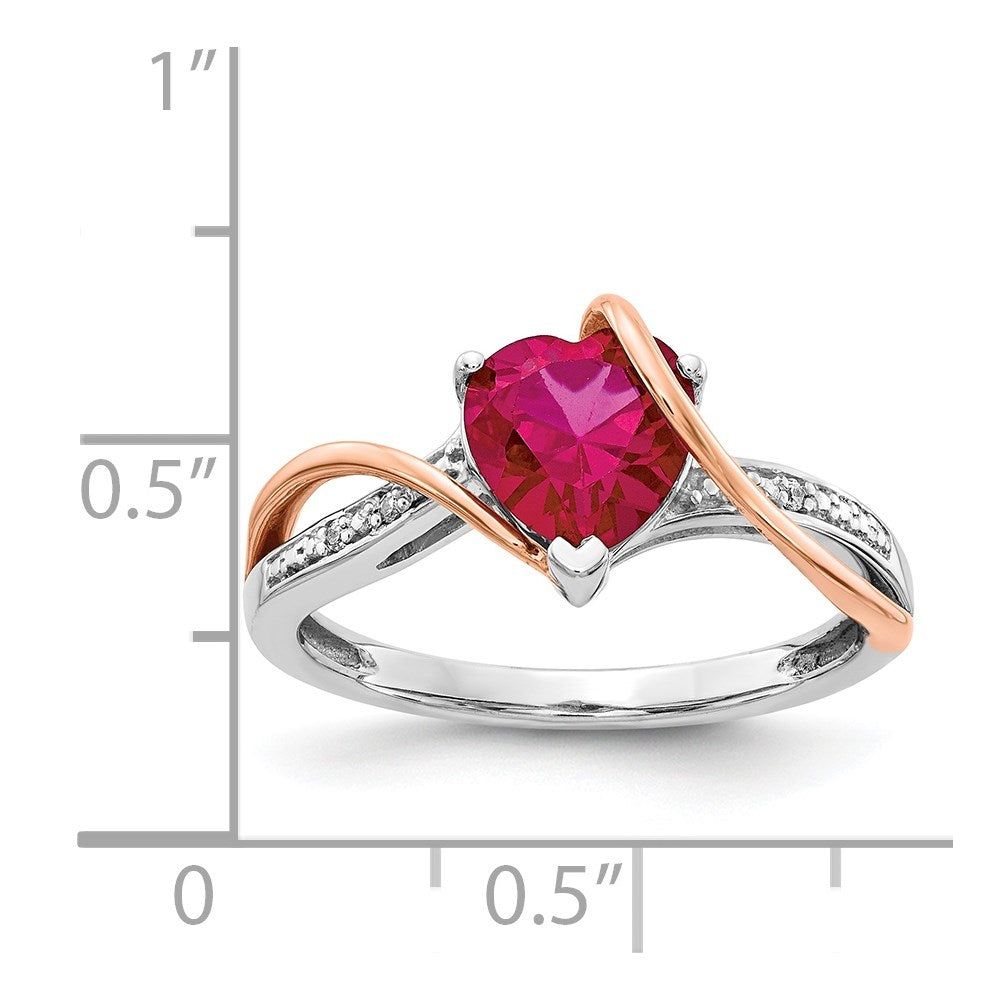 14k Two-tone Diamond and Ruby Heart Twist Ring (2.85 grams)