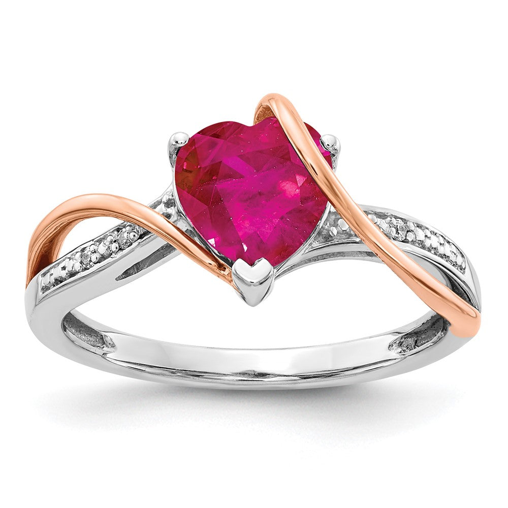 14k Two-tone Diamond and Ruby Heart Twist Ring (2.85 grams)