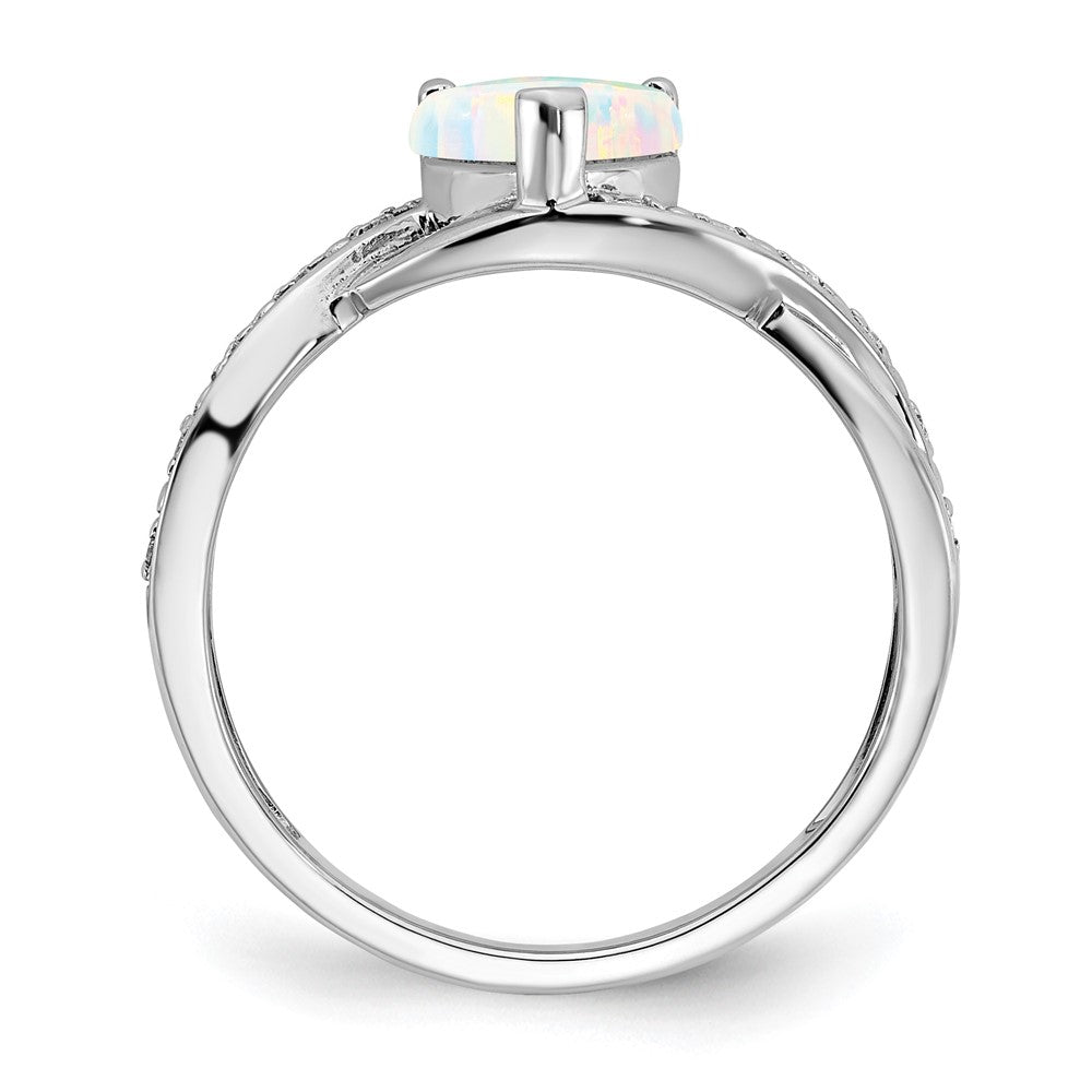 14k White Gold Created Opal and Diamond Heart Ring (2.9 grams)