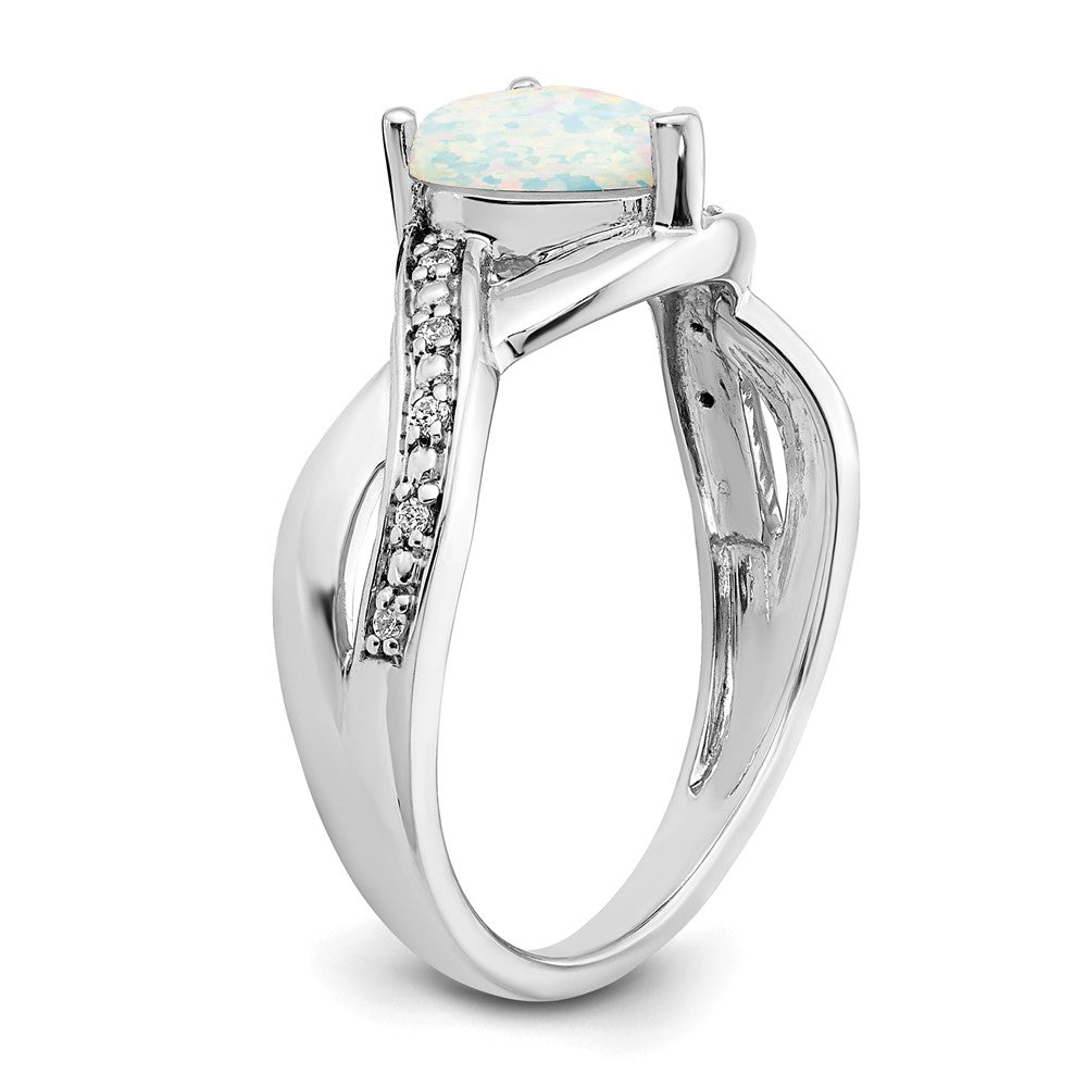 14k White Gold Created Opal and Diamond Heart Ring (2.9 grams)