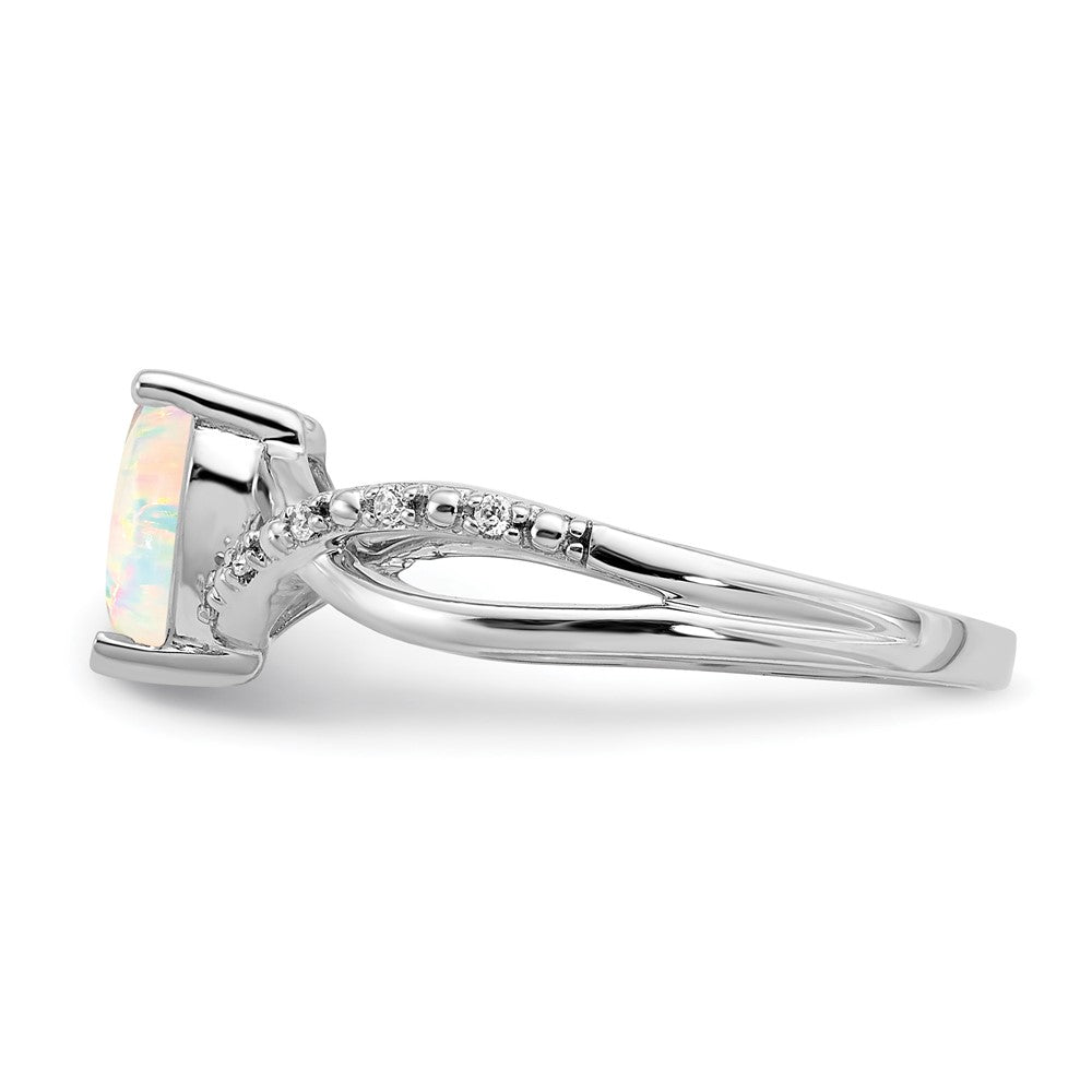 14k White Gold Created Opal and Diamond Heart Ring (2.09 grams)