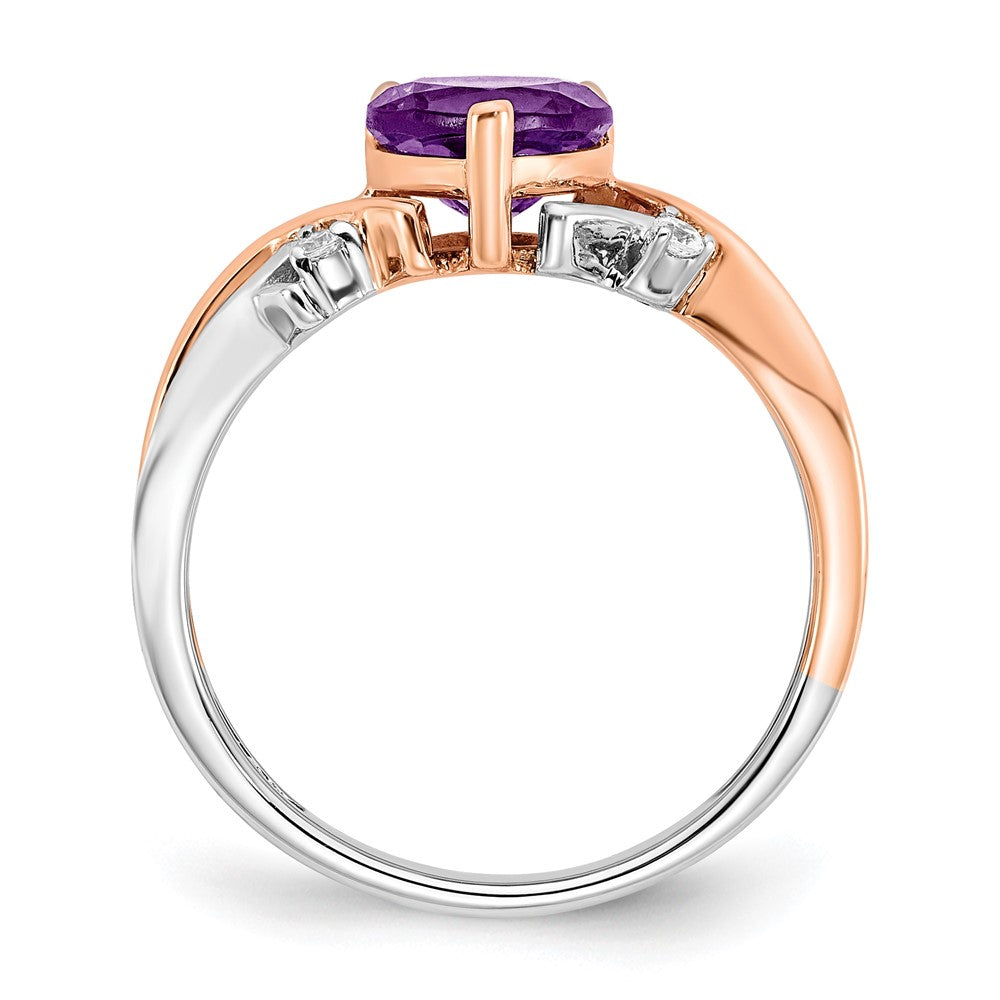 14k Two-tone Heart Amethyst and Diamond Ring (3.14 grams)