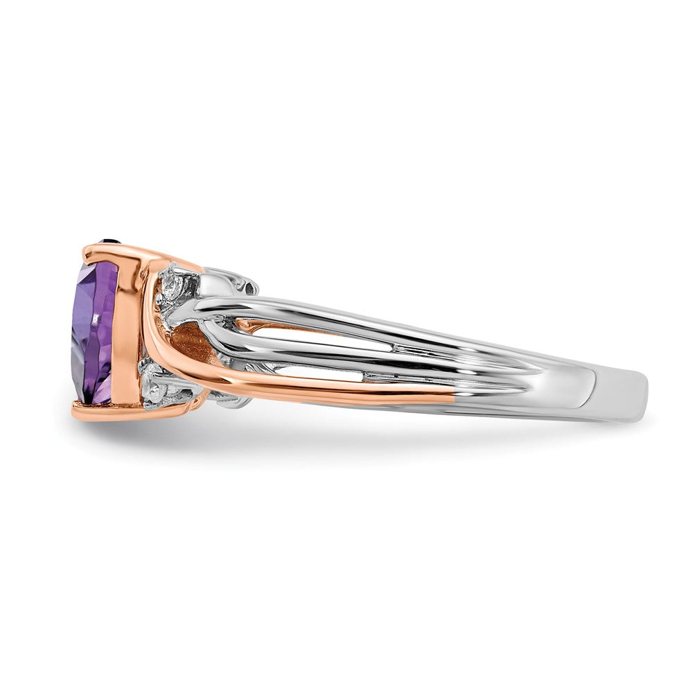14k Two-tone Heart Amethyst and Diamond Ring (3.14 grams)