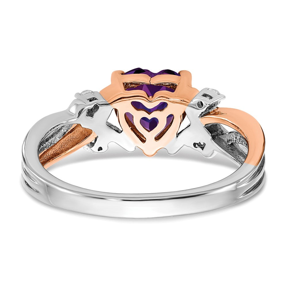 14k Two-tone Heart Amethyst and Diamond Ring (3.14 grams)