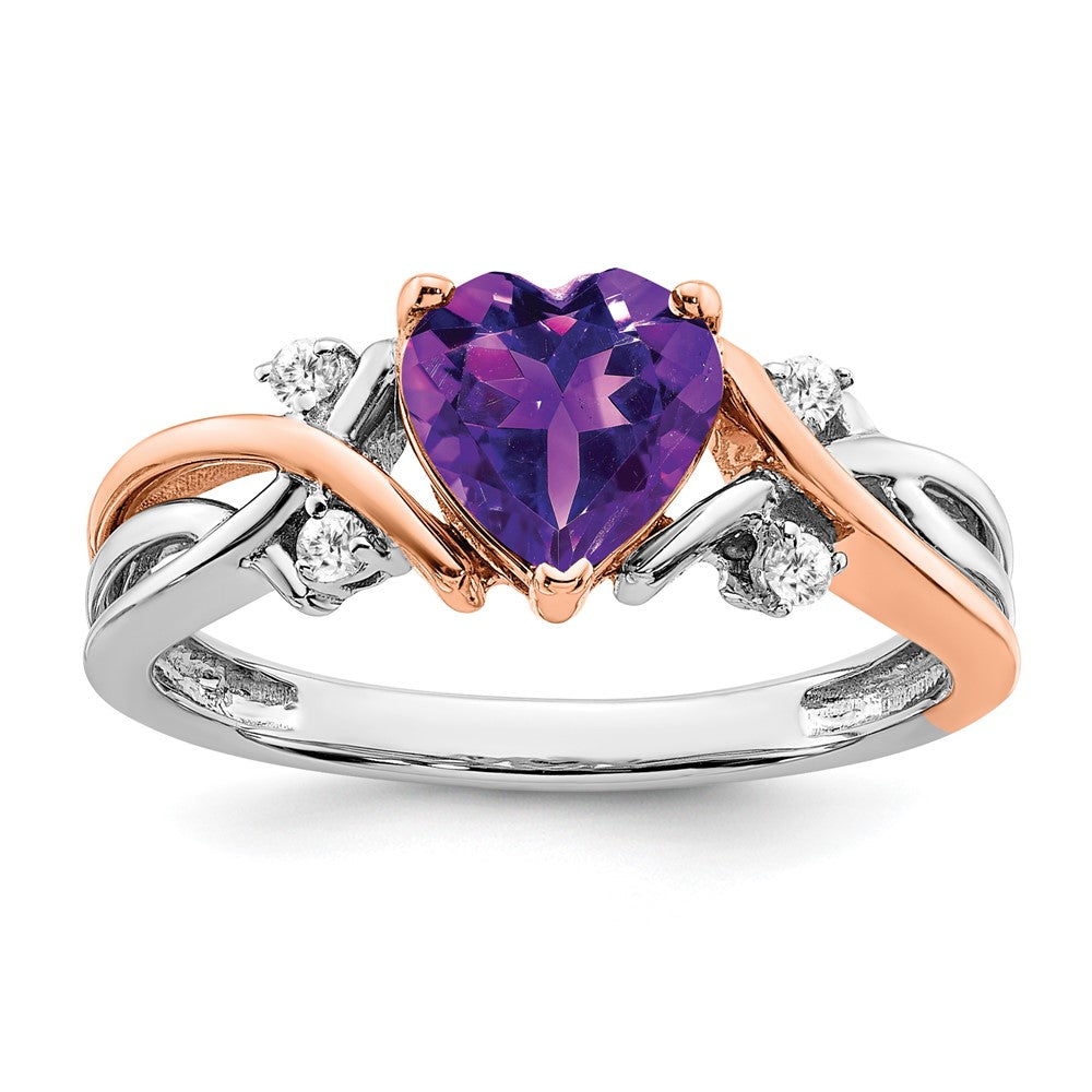 14k Two-tone Heart Amethyst and Diamond Ring (3.14 grams)