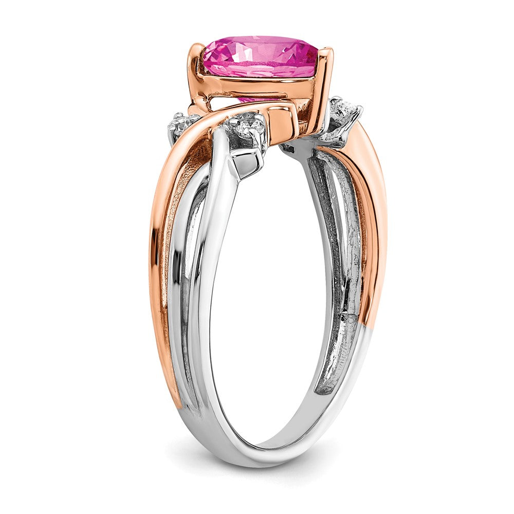 14k Two-tone Heart Created Pink Sapphire and Diamond Ring (3.14 grams)