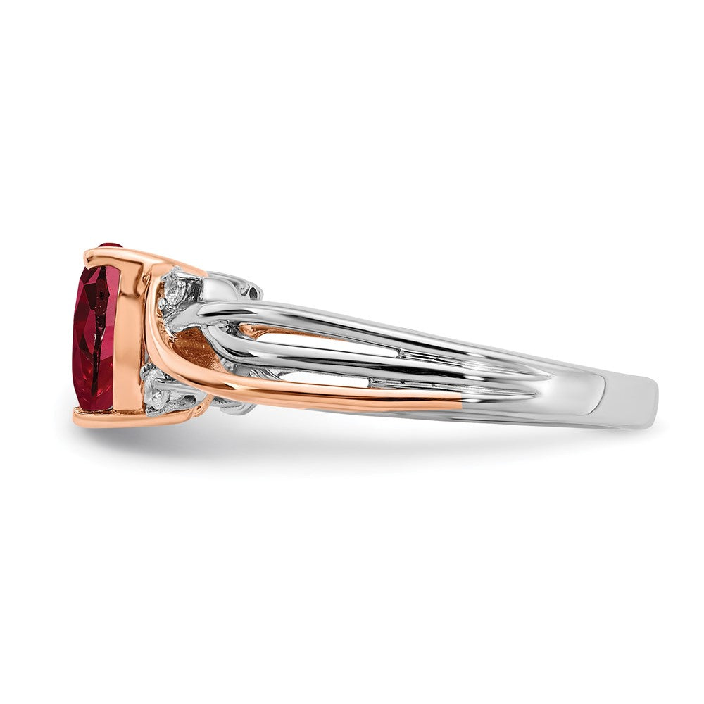 14k Two-tone Heart Created Ruby and Diamond Ring (3.14 grams)