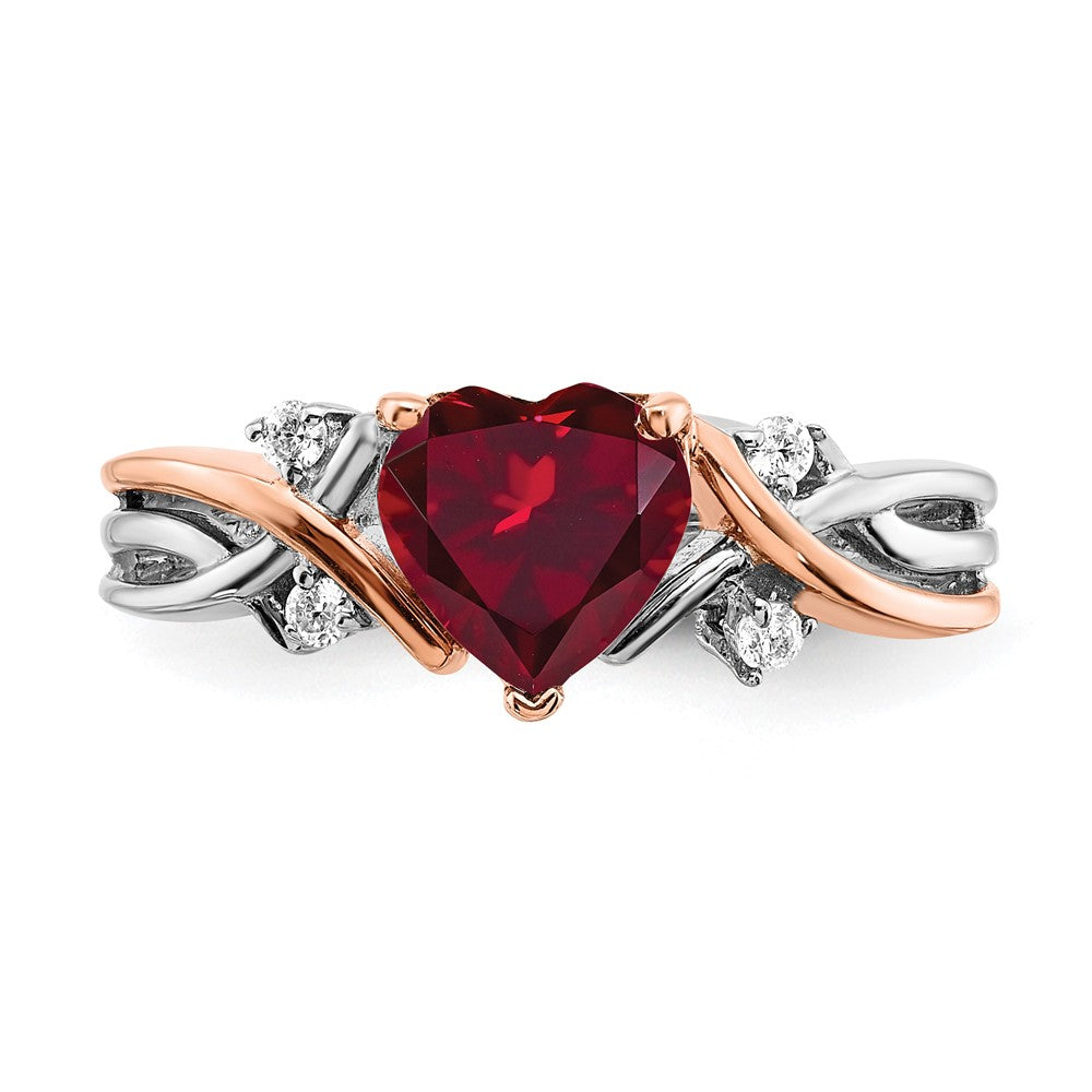 14k Two-tone Heart Created Ruby and Diamond Ring (3.14 grams)