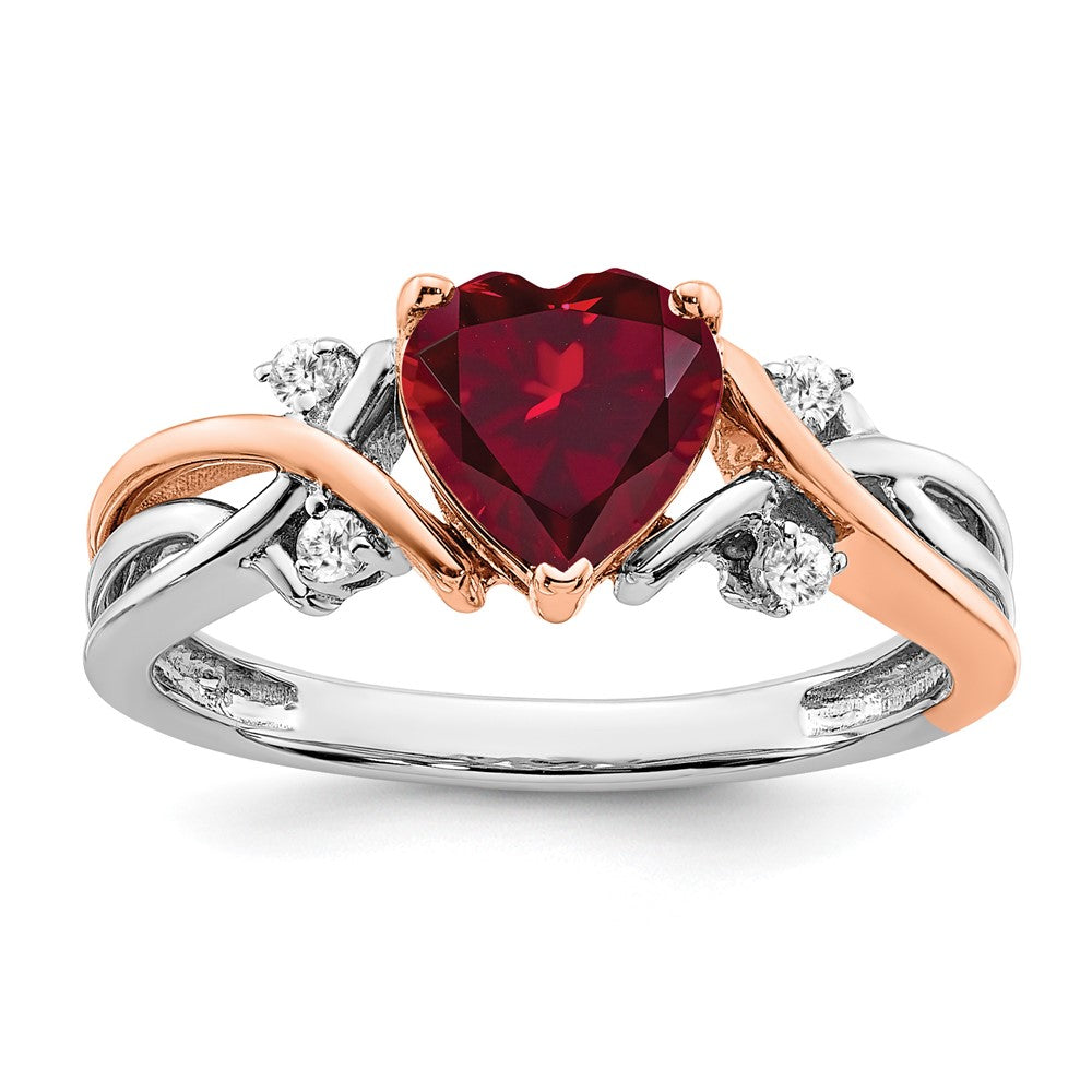 14k Two-tone Heart Created Ruby and Diamond Ring (3.14 grams)