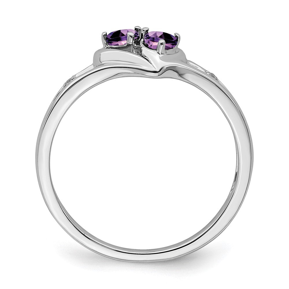 14k White Gold Amethyst and Diamond 2-stone Heart Ring (1.71 grams)