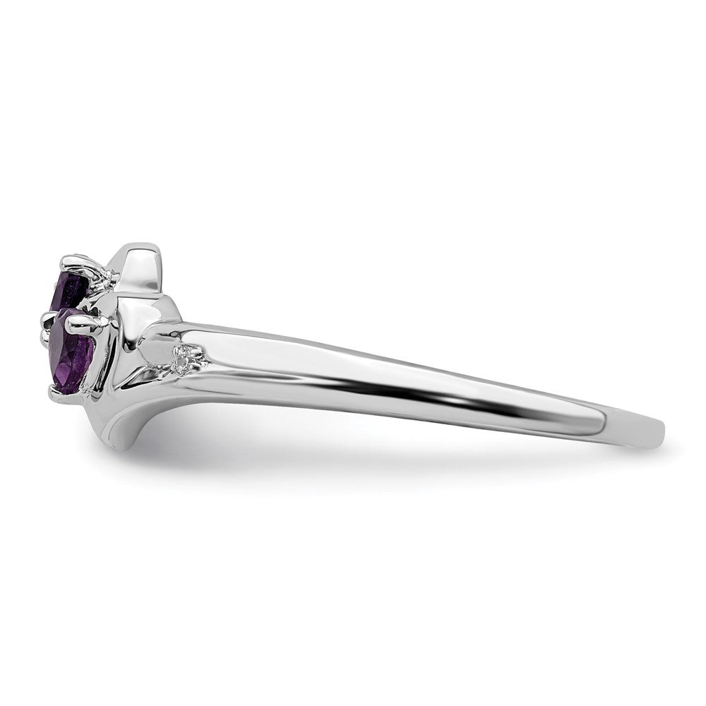 14k White Gold Amethyst and Diamond 2-stone Heart Ring (1.71 grams)
