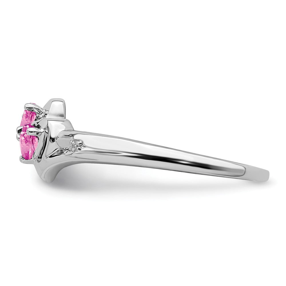 14k White Gold Created Pink Sapphire and Diamond 2-stone Heart Ring (1.71 grams)