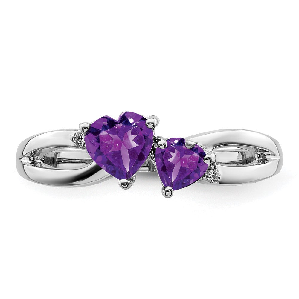 14k White Gold Amethyst and Diamond 2-stone Heart Ring (2.9 grams)