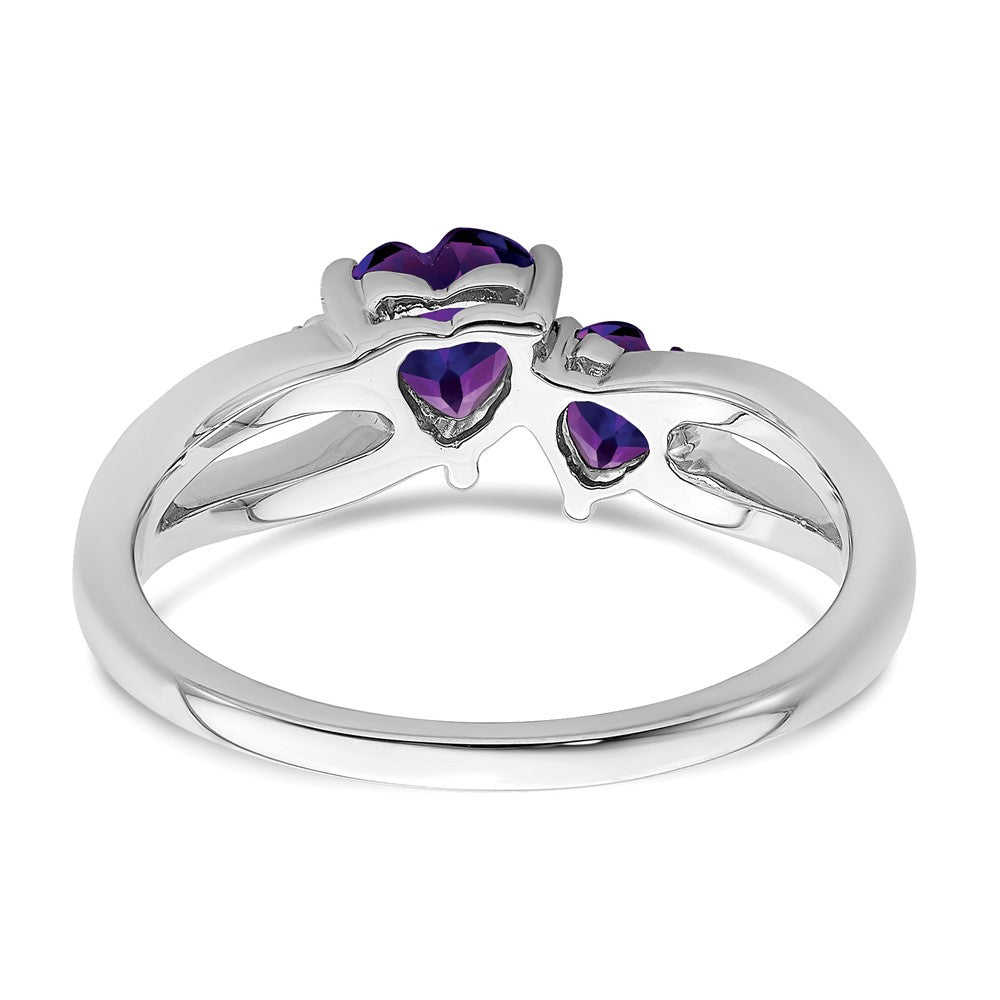 14k White Gold Amethyst and Diamond 2-stone Heart Ring (2.9 grams)